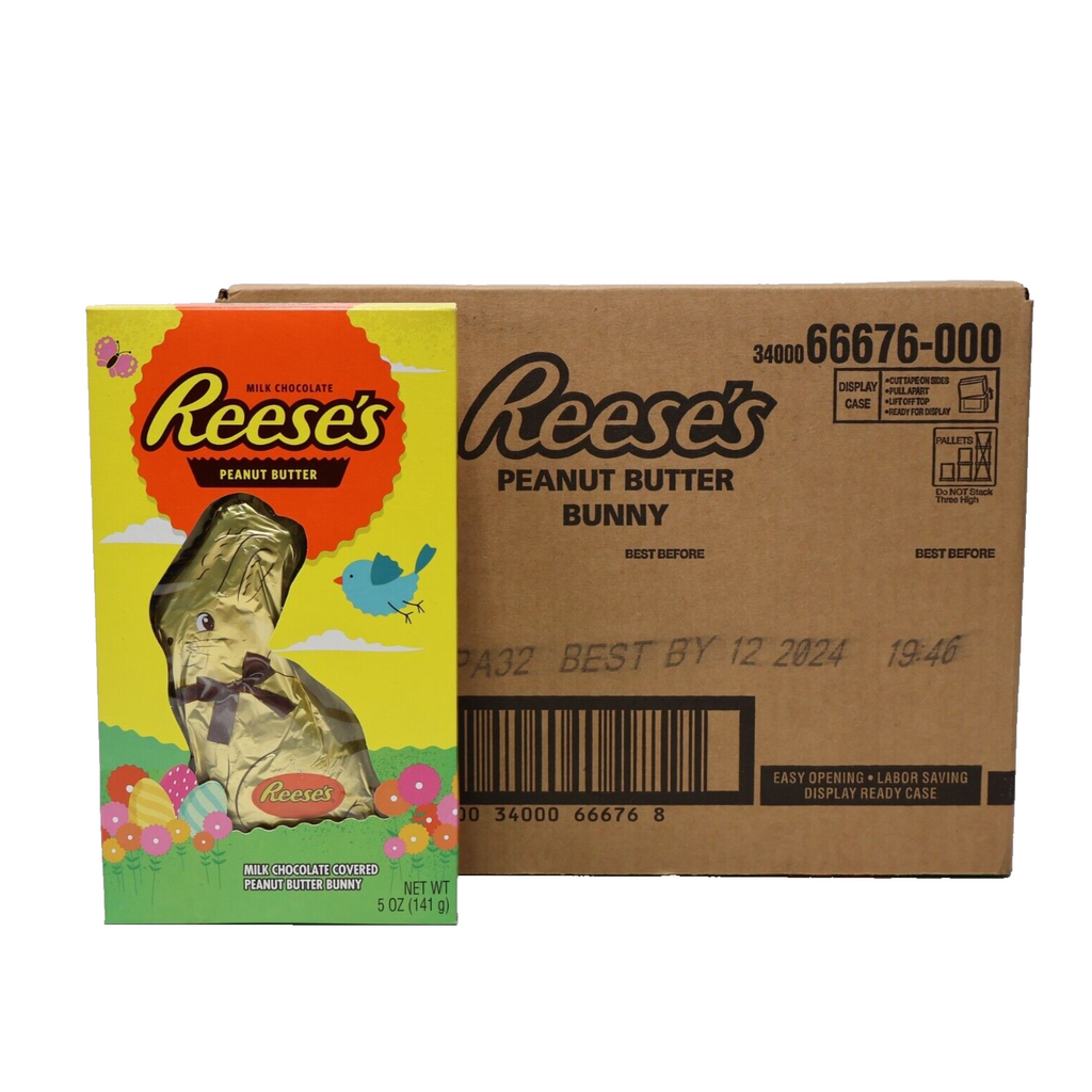 BOX OF 6 REESE'S Milk Chocolate Peanut Butter Bunny Easter Candy 5 Oz EXP DEC 24