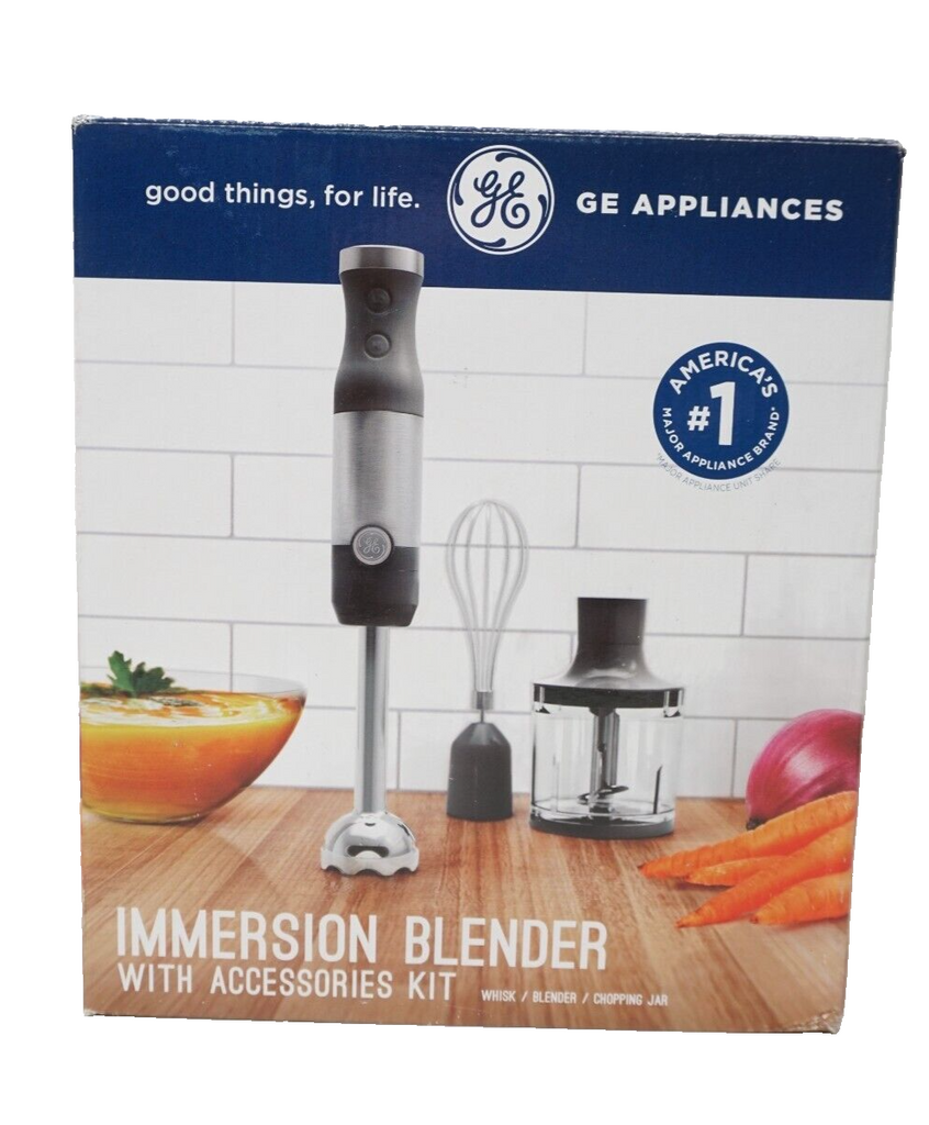 GE 2-Speed Stainless Steel Immersion Hand Blender Including Whisk & Blending Jar