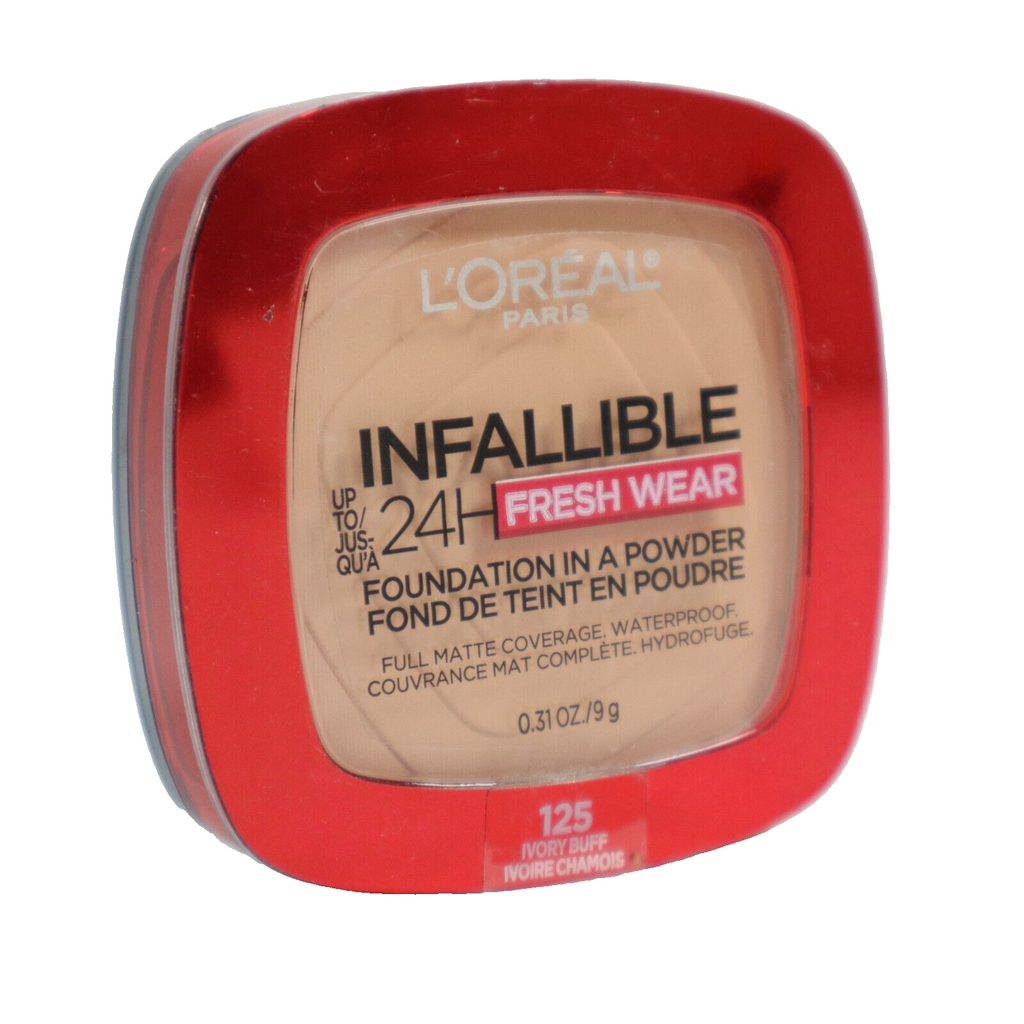 NEW L'OREAL Infallible Fresh Wear 24 HR Powder Foundation Makeup, 125 Ivory Buff