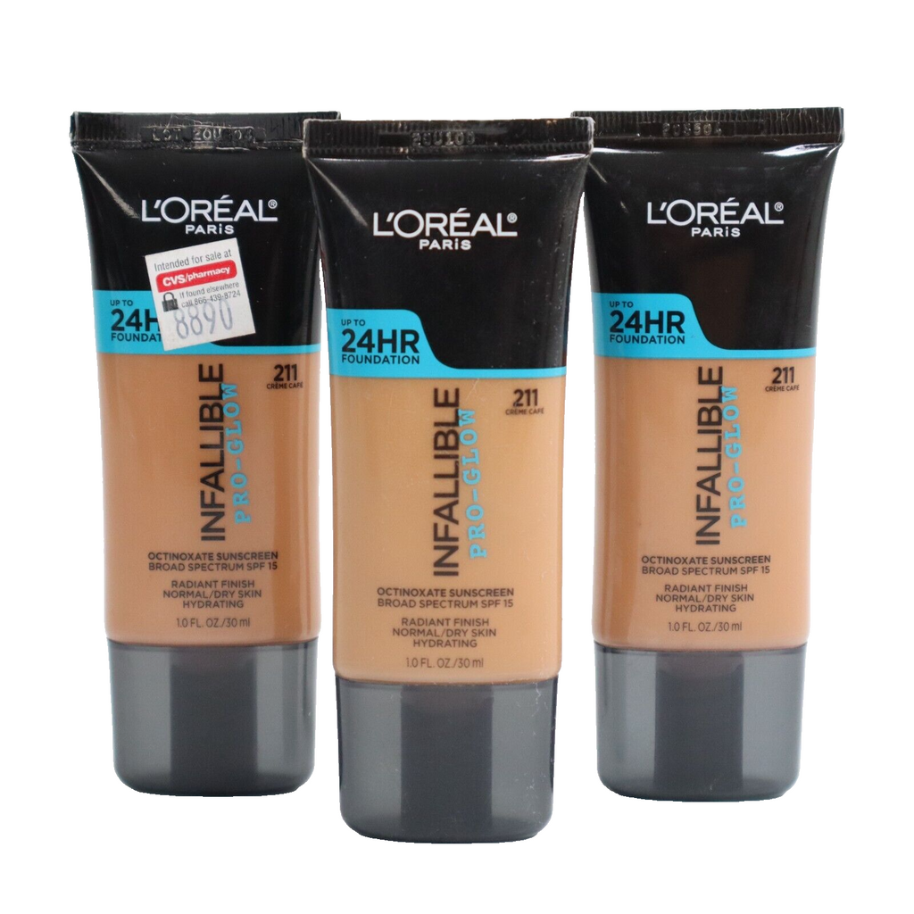 3 X L’Oreal Paris Infallible Pro-Glow Foundation Makeup 211 Creme Cafe SHIPS NOW