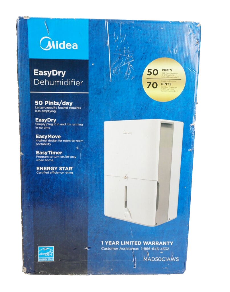 SEE NOTES Midea EasyDry 50 Pint Dehumidifier (MAD50C1AWS) CANNISTER BROKEN