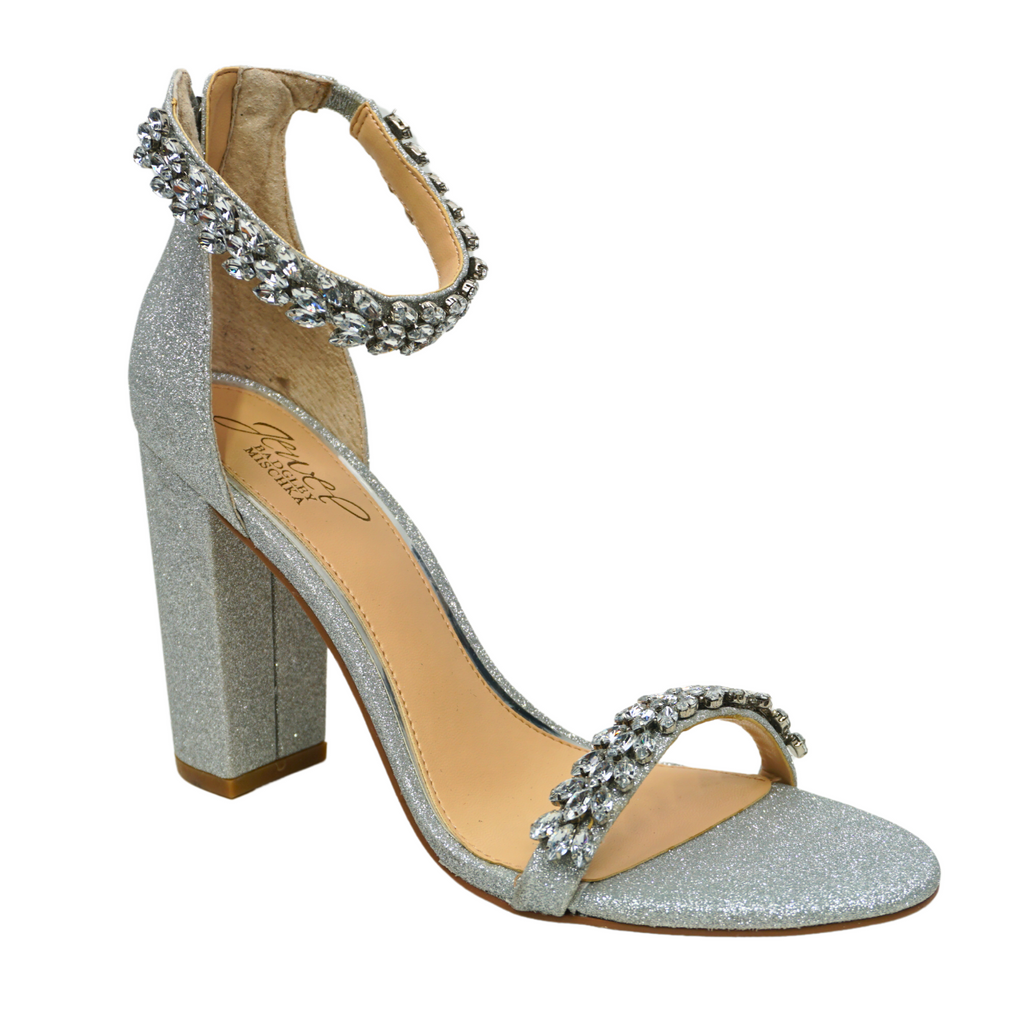 🔥Jewel by Badgley Mischka Mayra Embellished Ankle Strap Sandal, Silver, 8.5US🔥