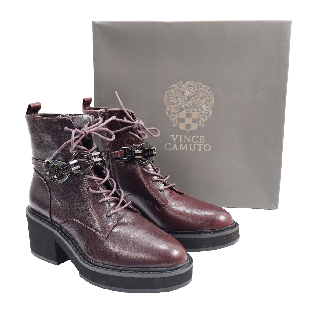 🔥Vince Camuto Keltana Zipper Combat & Lace-up Boots, Wine, 9.5US/41EU, MSRP$189