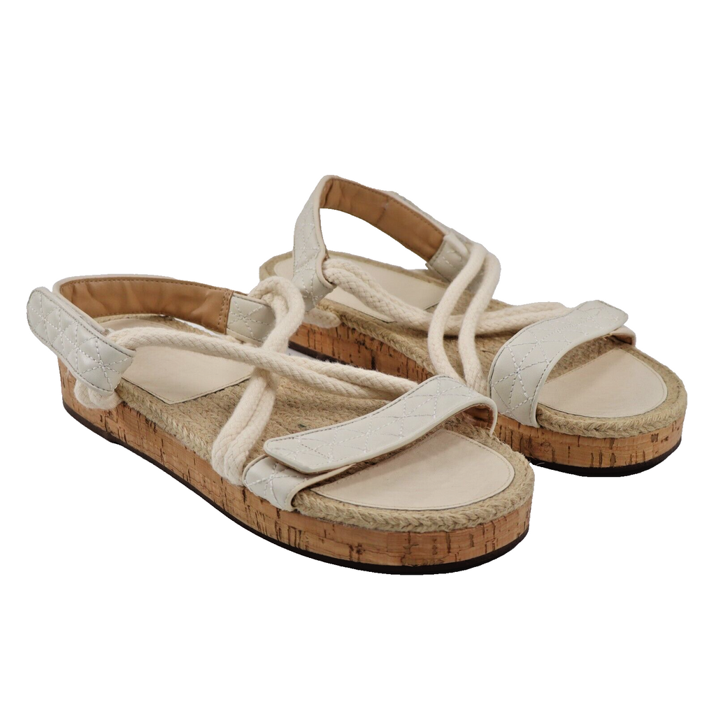 Schutz Demmy Quilted Rope Grip-Strap Flatform Sandals Beige Ivory 9.5US MSRP$120