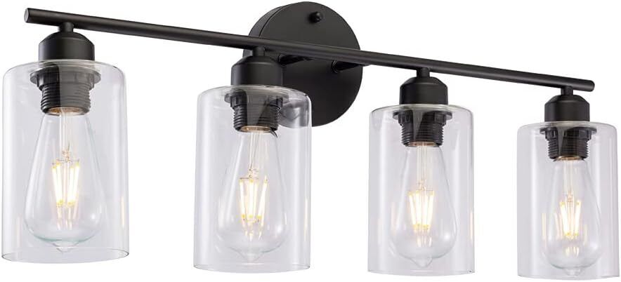 🔥4-Light Bathroom Vanity Light over Mirror, Clear Glass Shade NEW BOX DAMAGE🔥