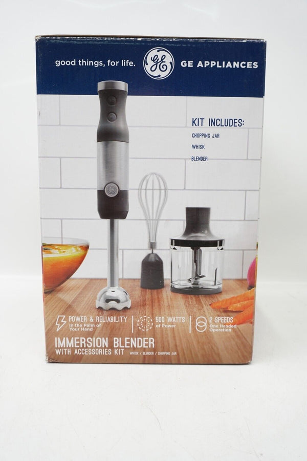 GE 2-Speed Stainless Steel Immersion Hand Blender Including Whisk & Blending Jar