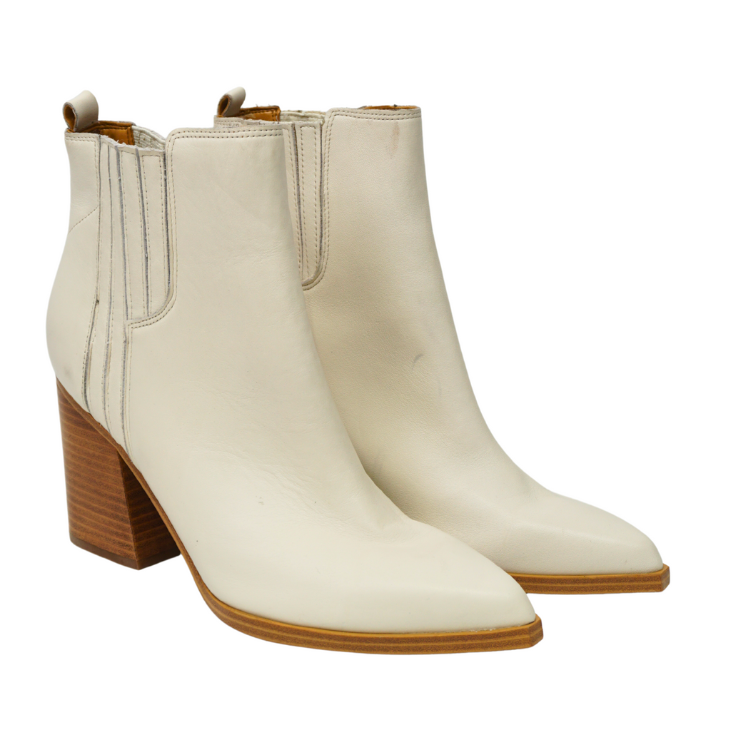 🔥NEW Marc Fisher Mloshay Western Leather Booties, Off White, 10M US/40EU🔥