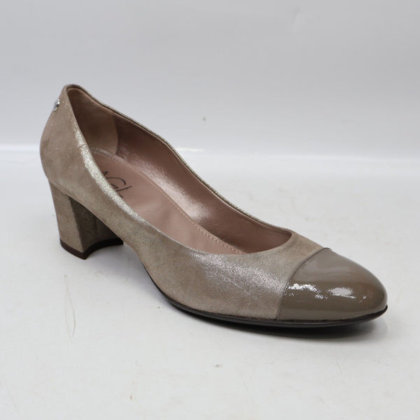 AGL Attilio Giusti Leombruni Cap Toe Block Heels Pumps, Tan Suede, 11.5US/41.5EU