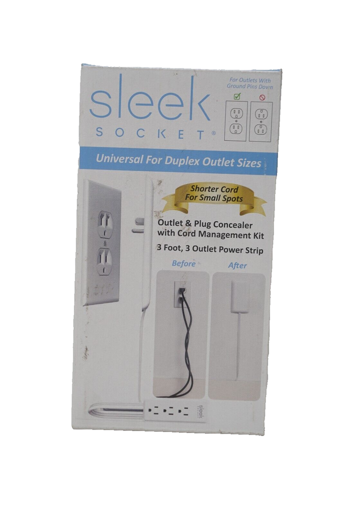 Sleek Socket Ultra-Thin Outlet Concealer with Cord Concealer Kit, 3 Outlet New