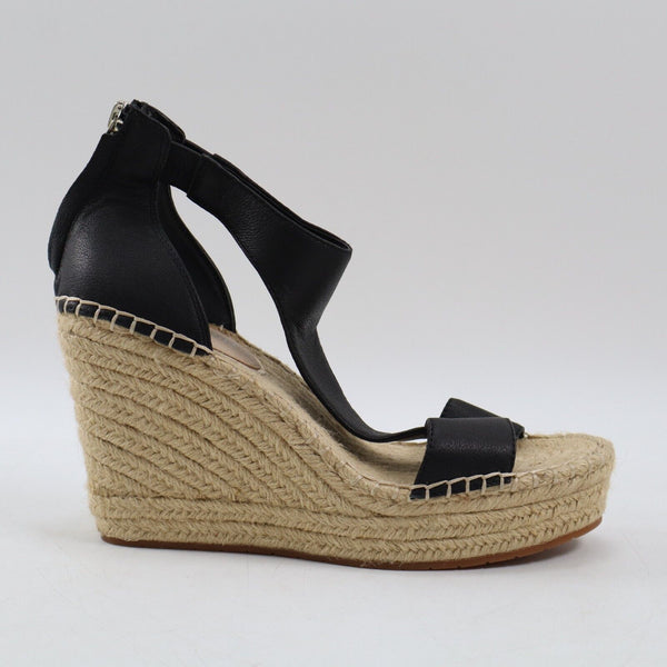🔥NEW KENNETH COLE Olivia T-Strap Espadrille Sandals, Black Leather 6.5US/37EU🔥