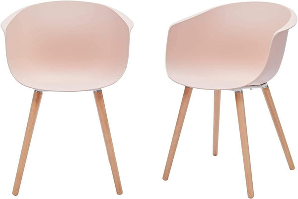 Rivet Alva Modern Curved Dining Chairs Set of 2 Plastic Modern Chair w Wood Legs