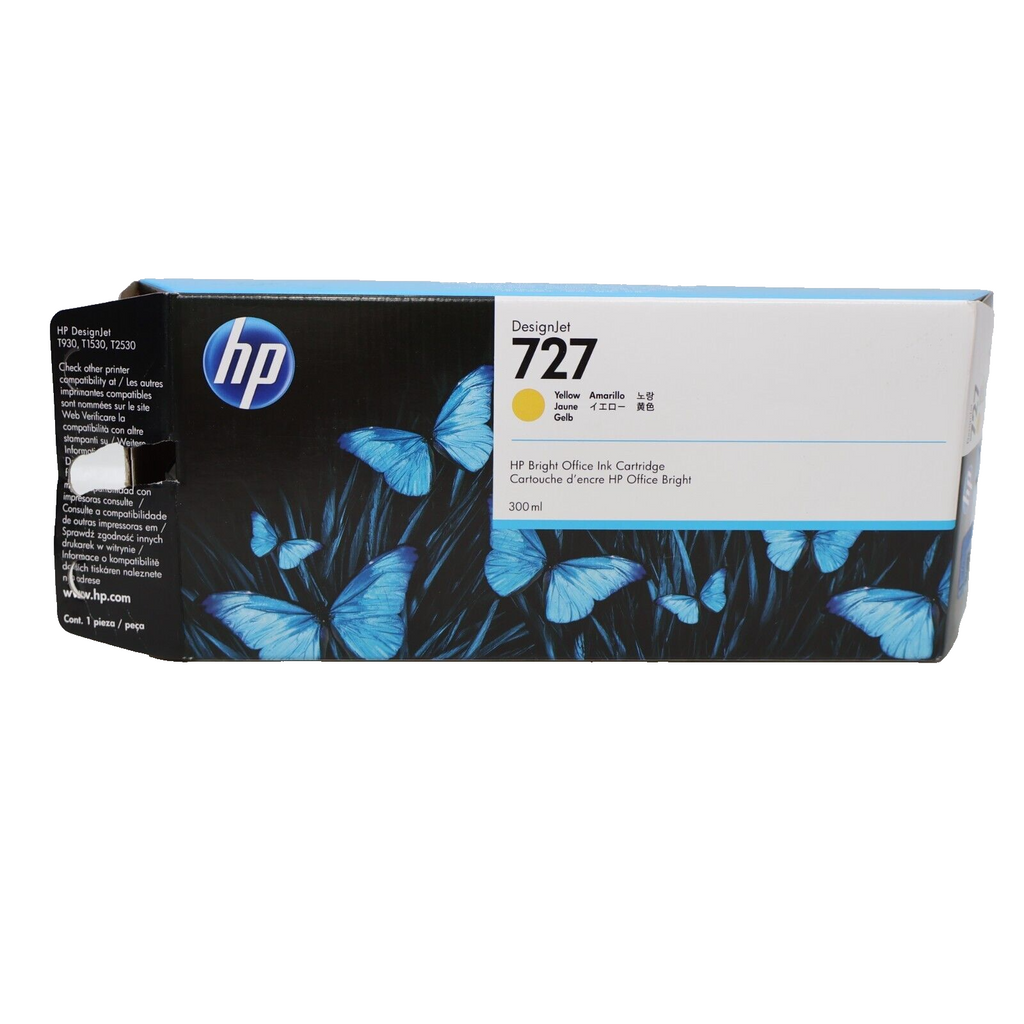 Genuine HP 727 Yellow 300ml F9J78A DesignJet T1500 T920 T2500 EXP 23 Open BX PKG