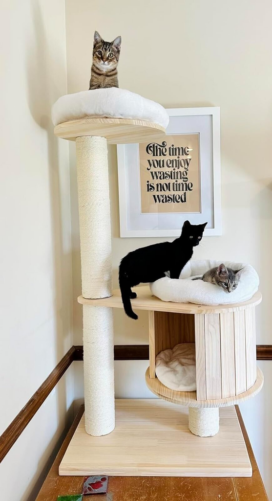 Modern Cat Tree for Indoor Cats 50" Luxury Wood Cat Tower, 3 Cat Scratching Pole