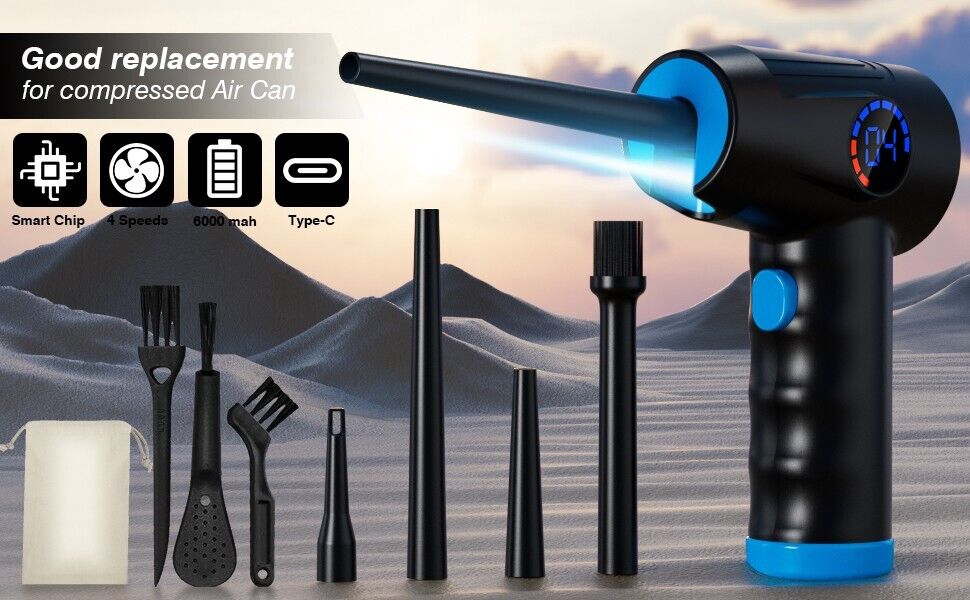 Powerful 65000RPM Cordless Electric Air Duster Hi-Pressure Computer Car Cleaning