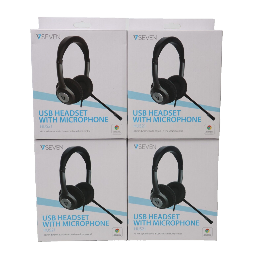 🔥4 PACK V7 AUDIO HU521-2NP Deluxe USB Headset with Boom Microphone NEW SEALED🔥