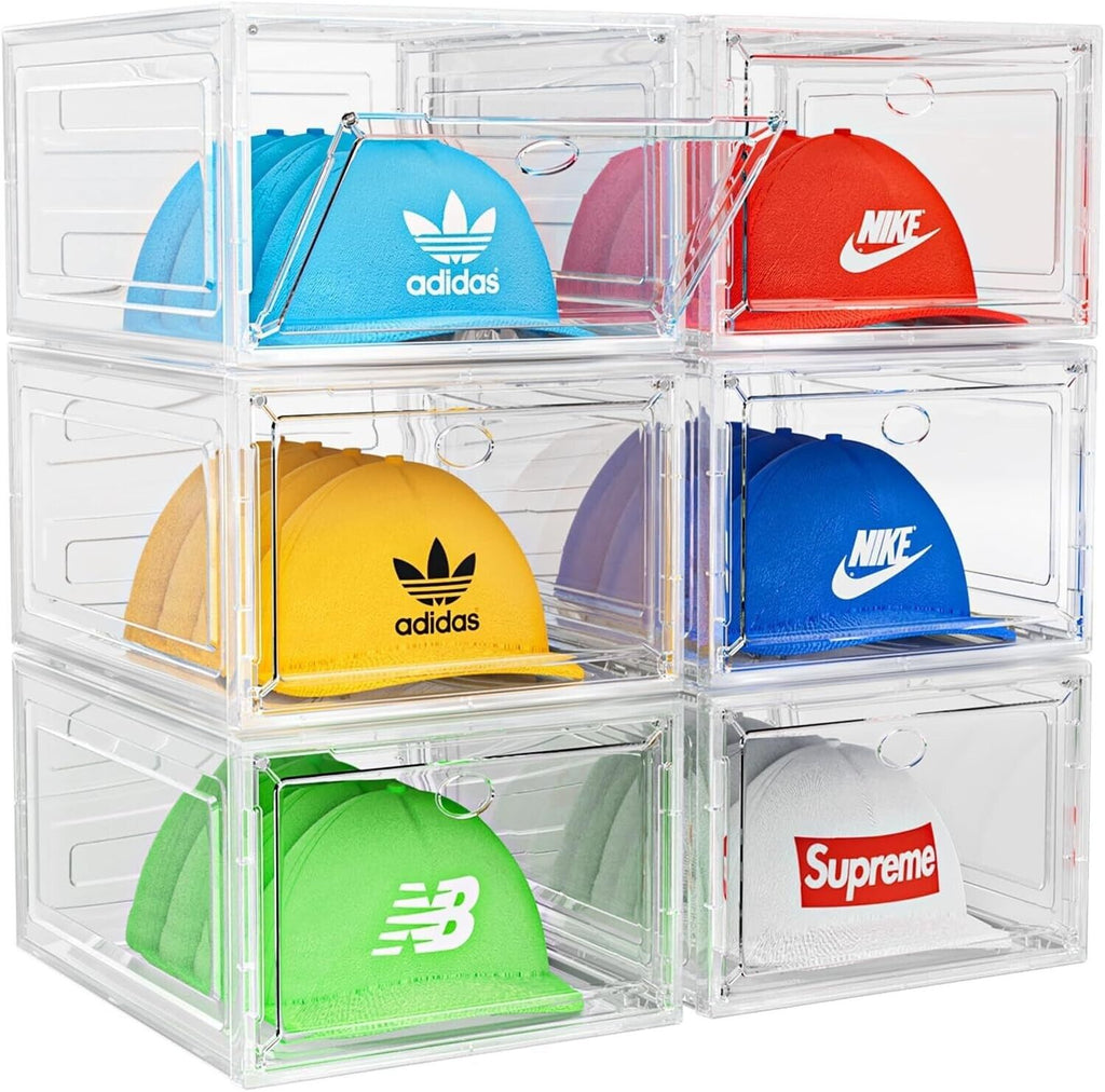YKLSLH Hat Organizer Box, 6 Boxes for 40 Pack Hats, Upgrade Harder White