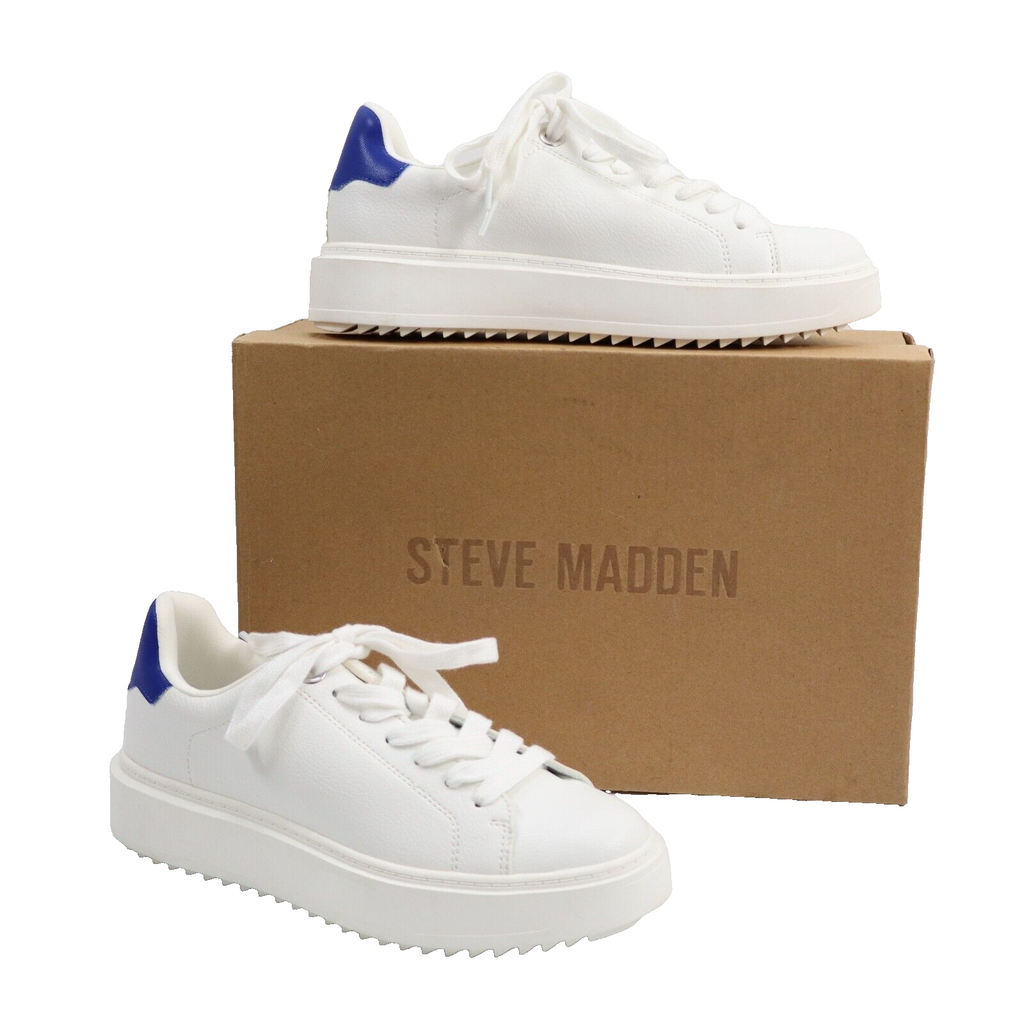 🔥Steve Madden Women's Carley Fashion Sneakers, White/Blue, 6US/36EU, MSRP$75🔥