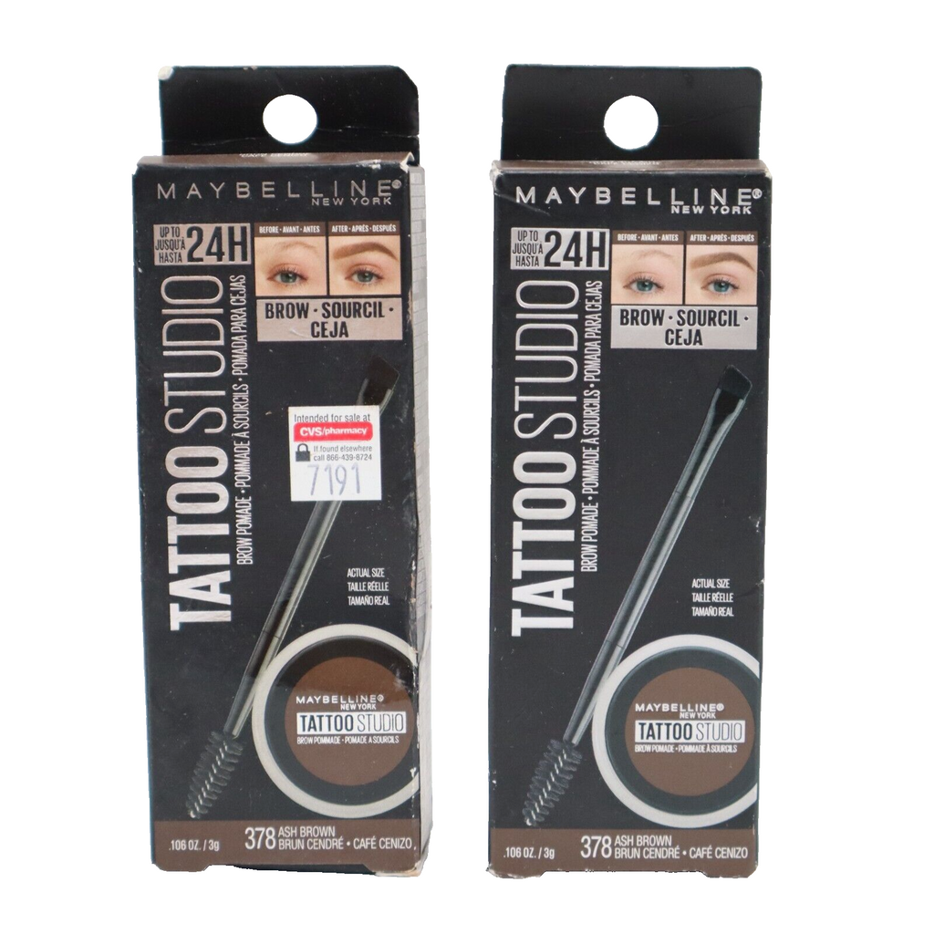 🔥2 PACK Maybelline Tattoo Studio Brow Pomade Long Lasting Eyebrow 378 Ash Brown