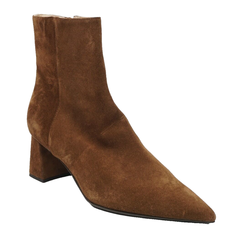 🔥AGL Mimma Pointed Toe Block Heel Suede Bootie, Cognac, 11US/41EU MSRP $495