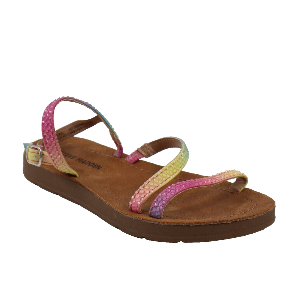 🔥NEW Steve Madden Girl's Jplum Rainbow Rhinestone Strappy Sandal, Girls 13US🔥