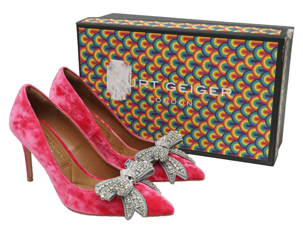 🔥Kurt Geiger London Belgravia Velvet Crystal Bow Heel Pink 6US/36EU MSRP $260🔥
