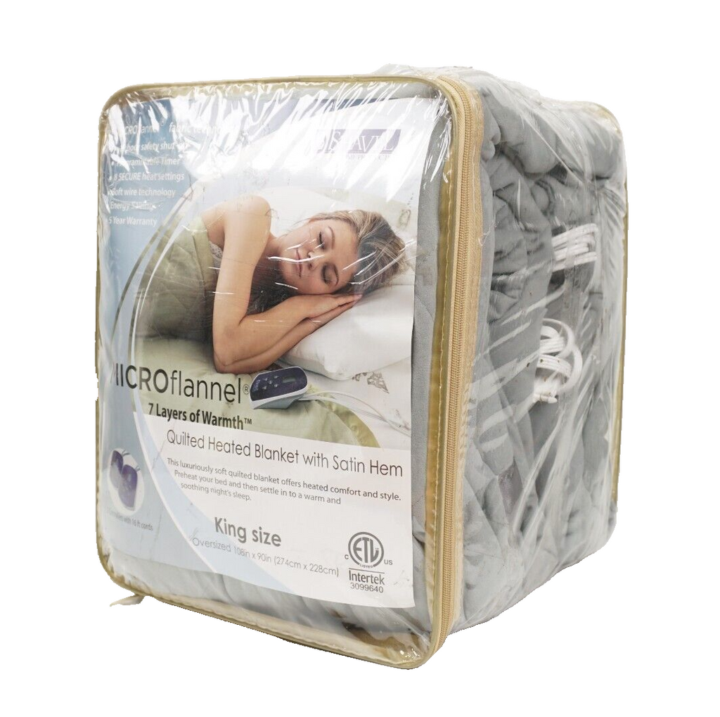 Shavel Home Products Micro Flannel King-Size Electric Heated Blanket, Greystone