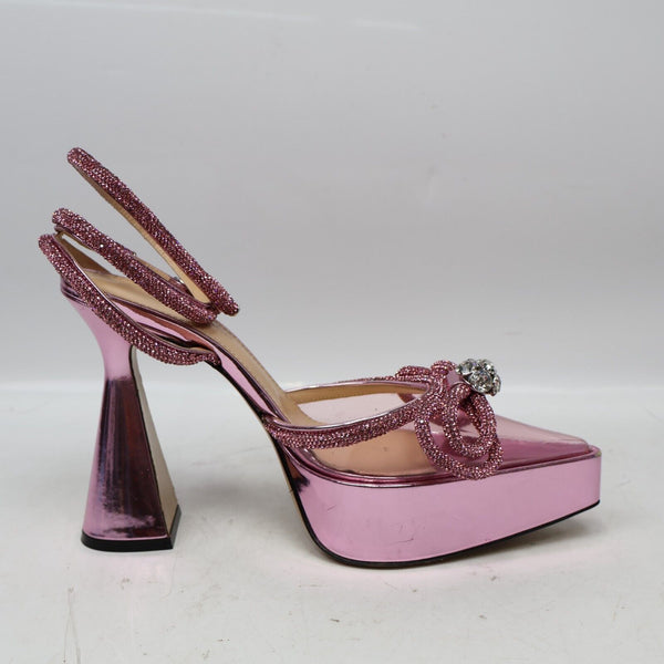 🔥NO ANKLE STRAP MACH & MACH Double Crystal Bow Platform Pump Pink, 7.5US/37.5IT