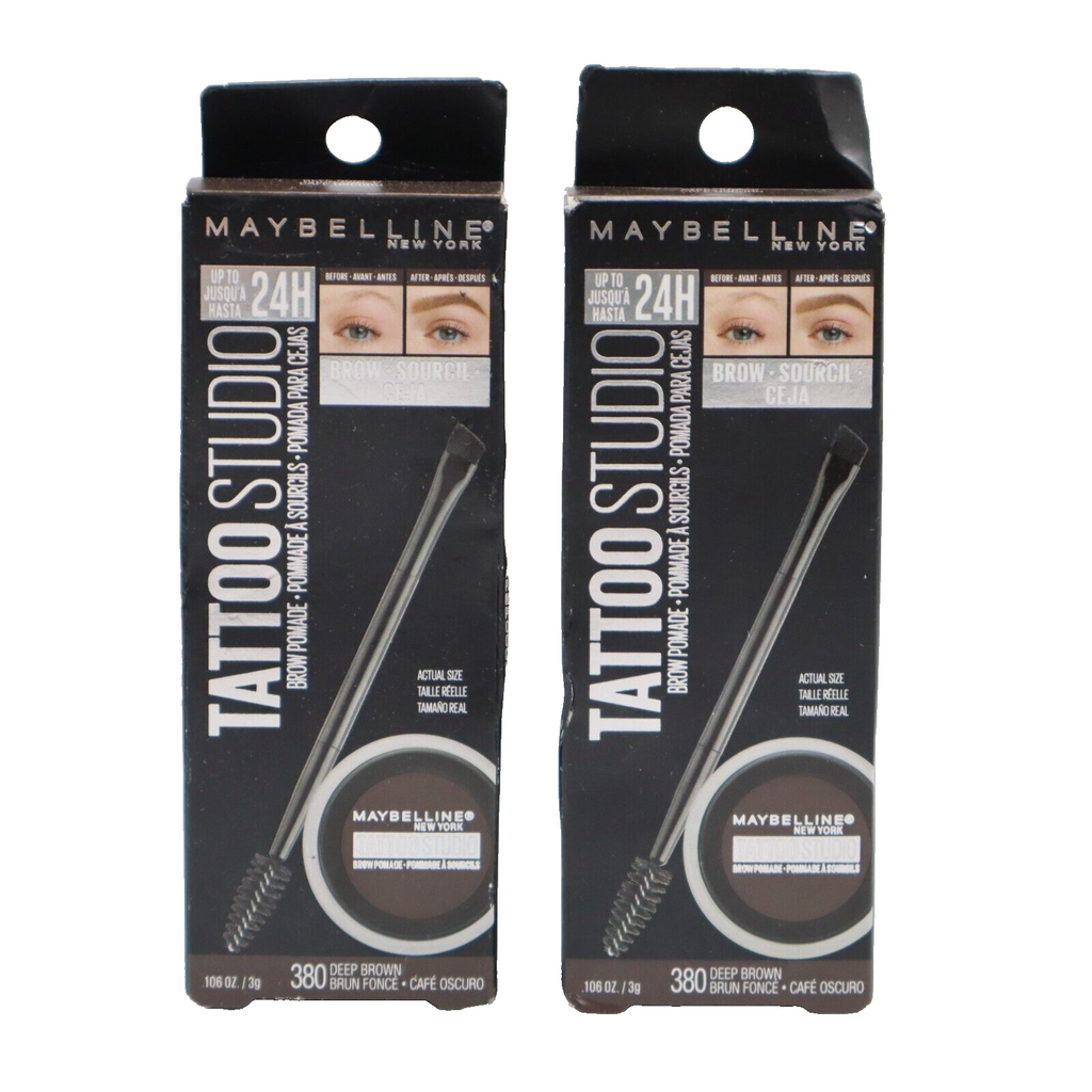 🔥2 PACK Maybelline TattooStudio Brow Pomade Long Lasting Eyebrow 380 Deep Brown