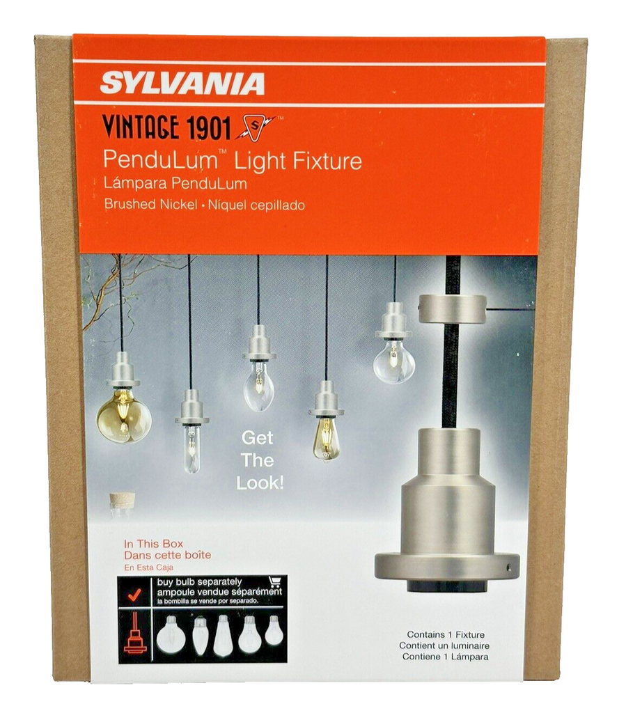 SYLVANIA 74280 Vintage Industrial-Style Adjustable Pendulum Light Brushed Nickel