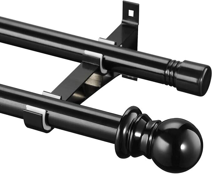 Double Curtain Rods 28 to 88 Inch Black 1 Inch Heavy Duty Dual Curtain Rod NEw