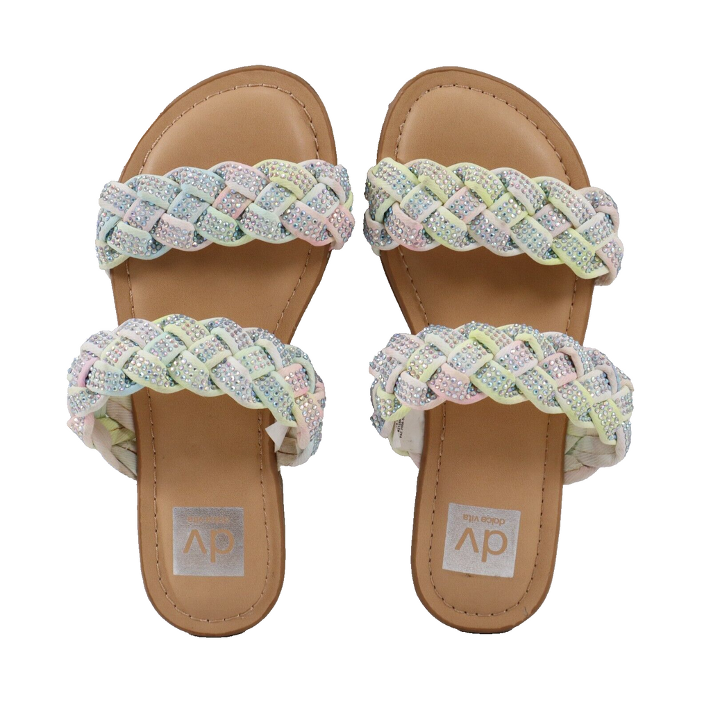 🔥DV Dolce Vita Kid’s Cristal Rainbow Braided Rhinestone Slip On Sandal, Girls 1