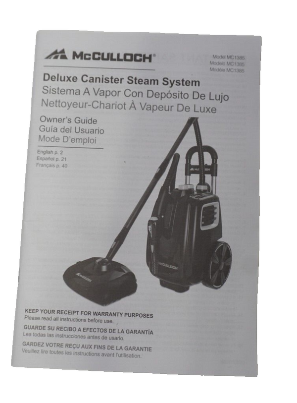 McCulloch MC1385 1500W Multipurpose Deluxe Canister Steam Cleaner w/Accessories
