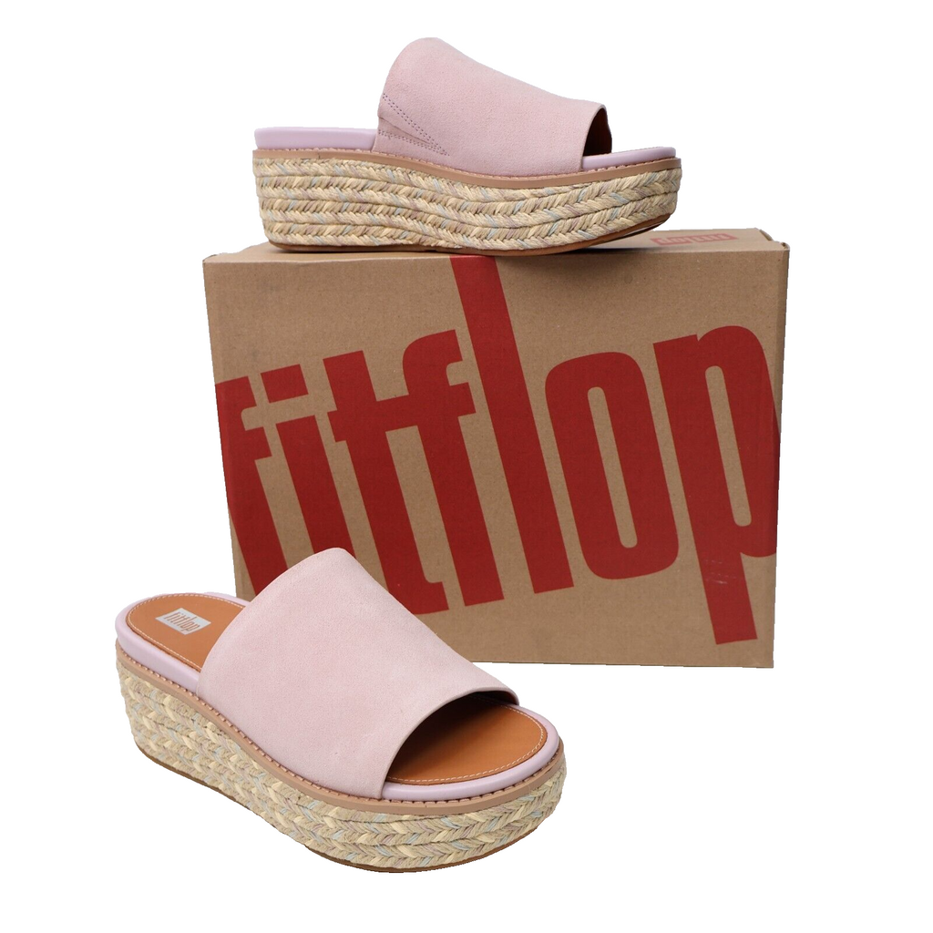 🔥NEW FITFLOP Eloise Espadrille Suede Wedge Slides Sandal, Soft Lilac, 8US/39EU