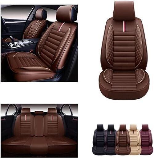 OASIS AUTO Car Seat Covers Nappa Leather Cushion Protector Universal Fit, Brown