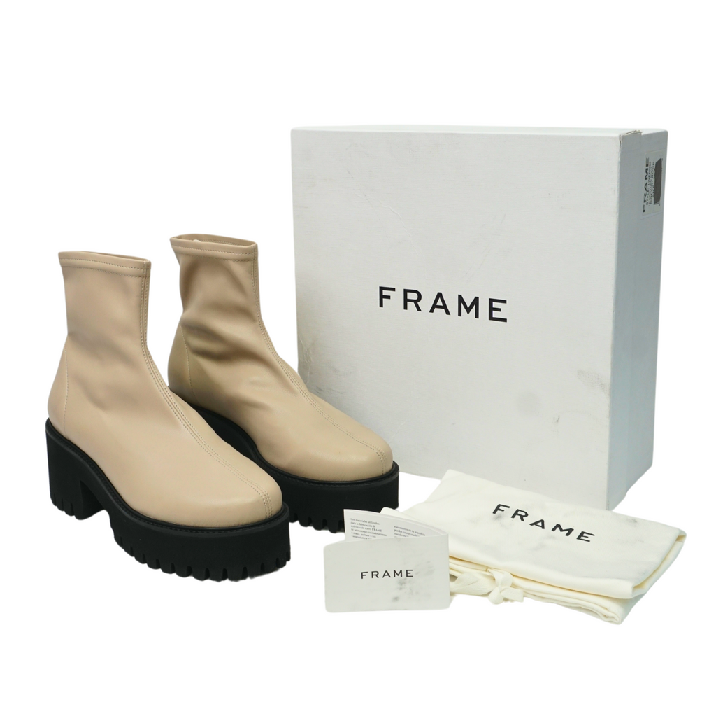 🔥FRAME Women's Le Croyden Bootie Leather Sock Boots, Nude, 9US/39.5EU MSRP $448