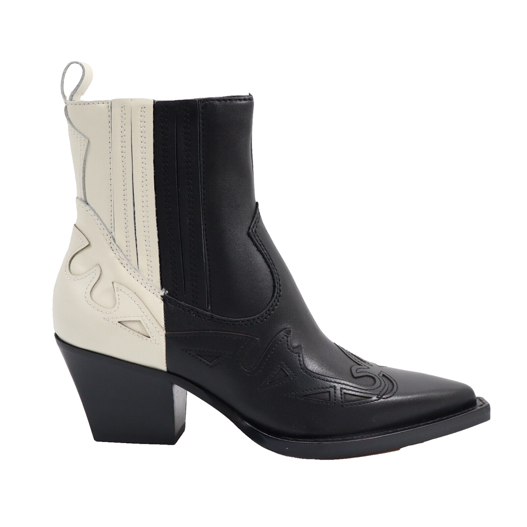 🔥NEW DOLCE VITA Beaux Western Boots Leather Chelsea Booties, Black/White, 5.5US