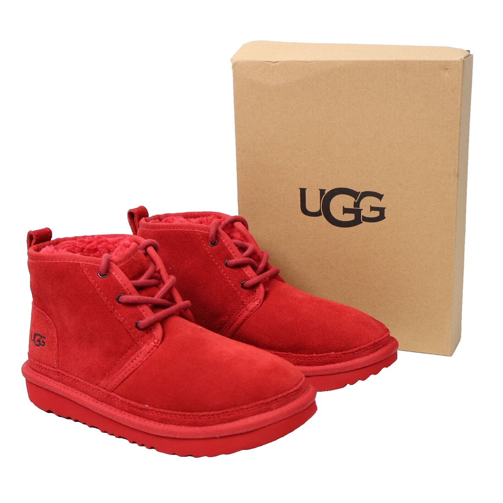 🔥UGG Toddler Neumel II Samba Suede Lace Up Sheepskin Casual Boot Red 3US/35EU🔥