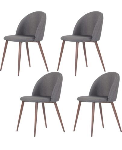 🔥GAIA Design Dining Chairs Polyester Upholstered Fabric & Metal Legs Grey Set 4