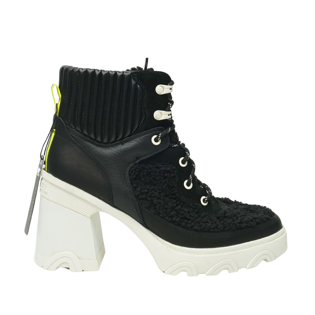 🔥Sorel BREX Heel Cozy Lace Waterproof Boots, Black/Sea Salt, 9.5M US/40.5EU🔥