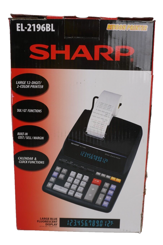 Sharp EL-2196BL 12-Digit Desktop 2-Color Printing Ribbon Calculator Black