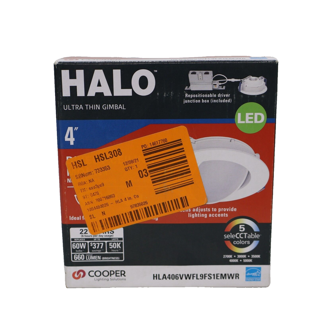 Halo Adjustable CCT Canless LED Recessed Light 4" - Scratched Lens