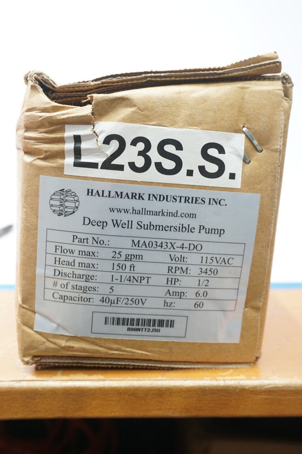 Hallmark Industries MA0343X-4 Deep Well Submersible Pump, 1/2 hp, 150' Head NEW