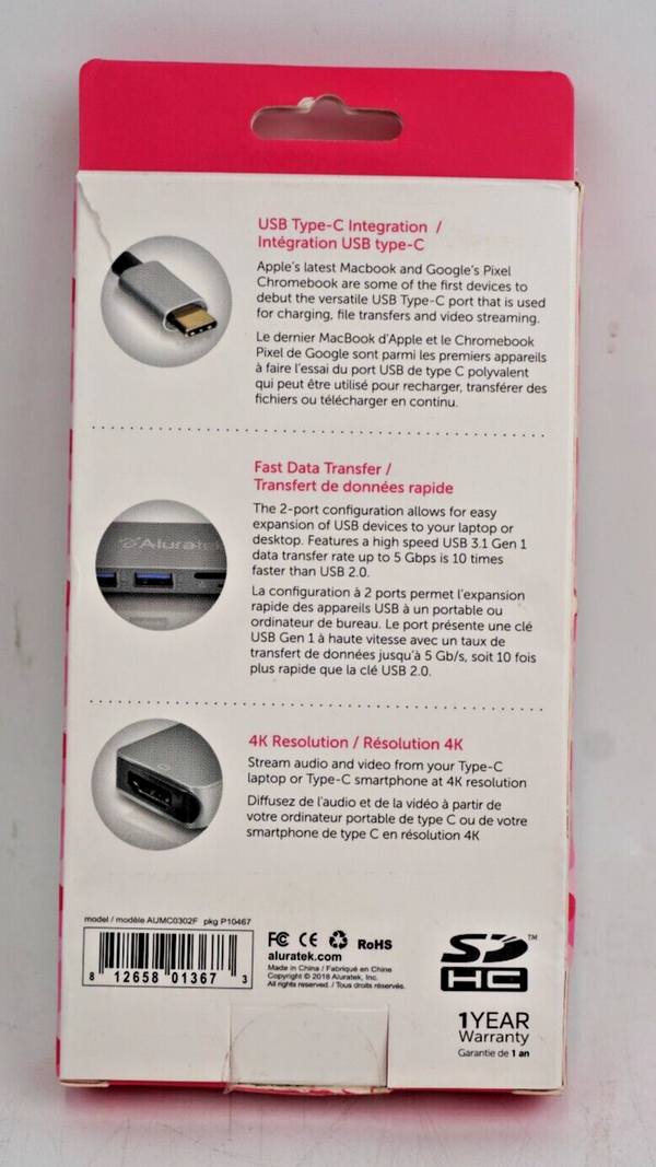 Aluratek (AUMC0302F) USB Type-C Multimedia Hub & Card Reader with HDMI