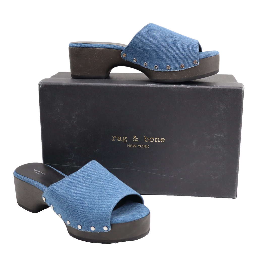 🔥NEW rag & bone Mara Platform Slide Sandal, Denim, 7US/37EU, MSRP$375 SHIPS NOW