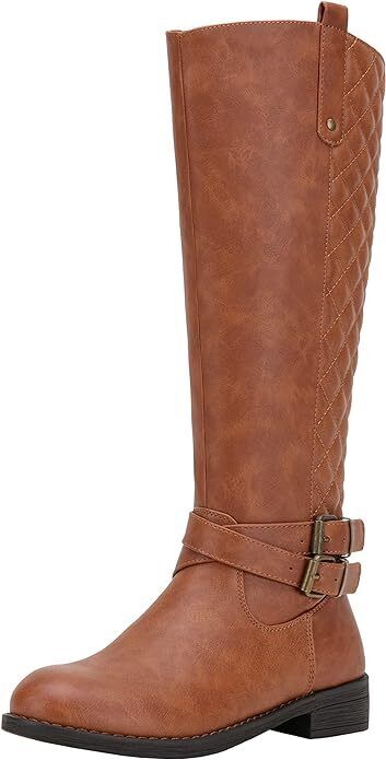 🔥Vepose Women's 49 Riding Boots Knee High Boots+Buckle Calf Boot Brown Size 7.5