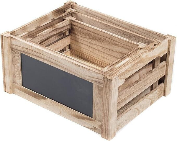 Red Co. Natural Wood Chalkboard Front Produce Crate Box - Set of 3 New