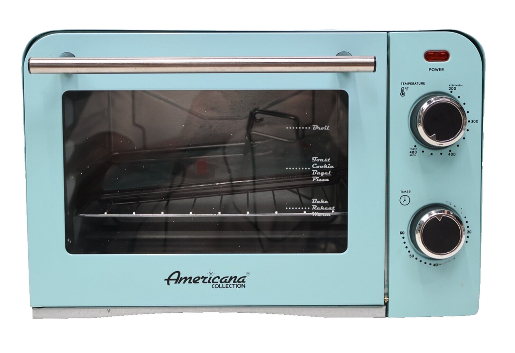 AMERICANA COLLECTION 4 SLICE RETRO TOASTER OVEN ETO1200BL USED & WORKING