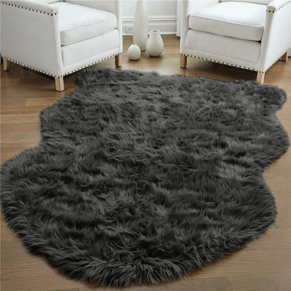 🔥Gorilla Grip Fluffy Faux Sheep Fur Rug, 6x9 Machine Washable Soft Pure WHITE🔥