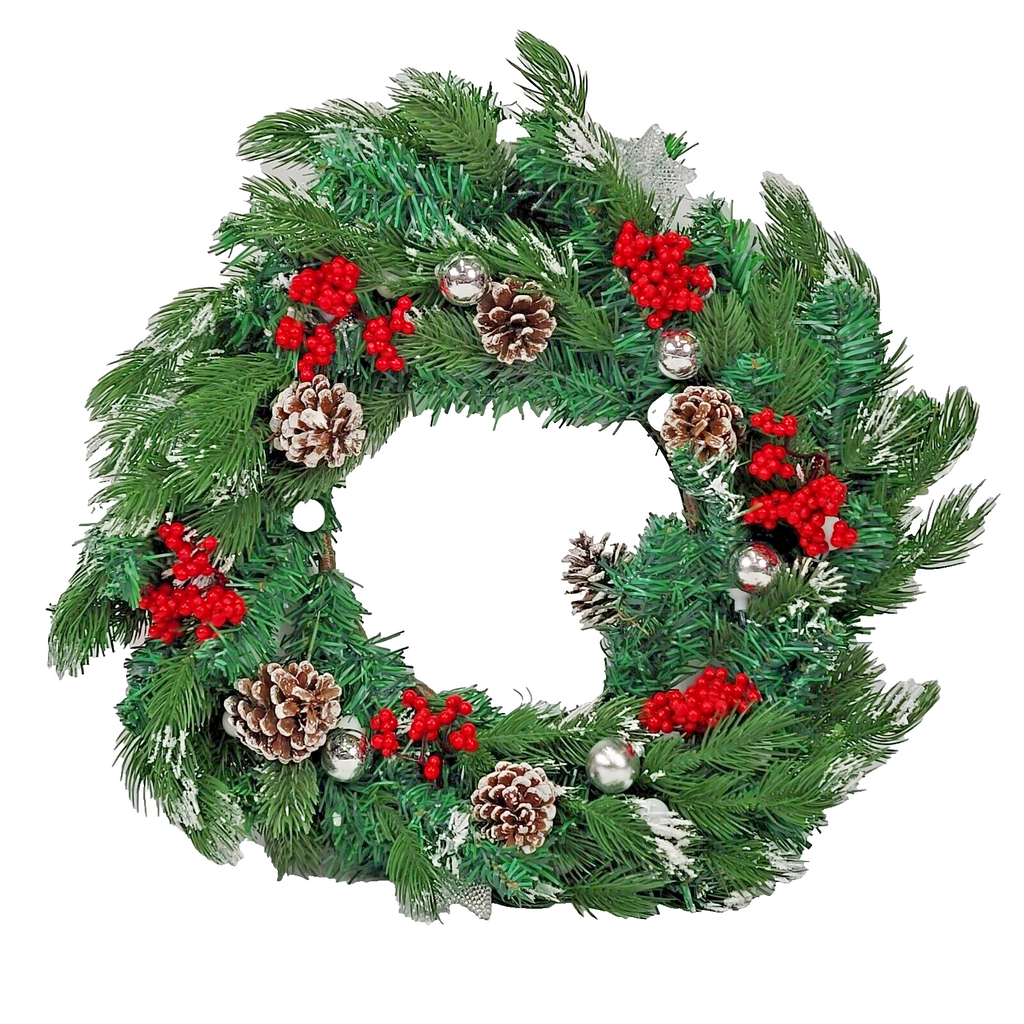 Christmas Wreath Holiday Decorated 20" Battery Powered Pre Lit Lights Decoration