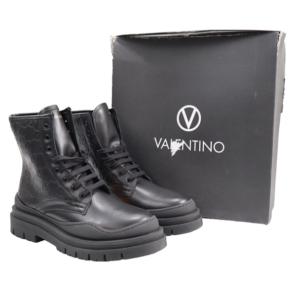 Valentino by Mario Valentino Ivana Womens Leather Combat Boot Black 9US MSRP$639